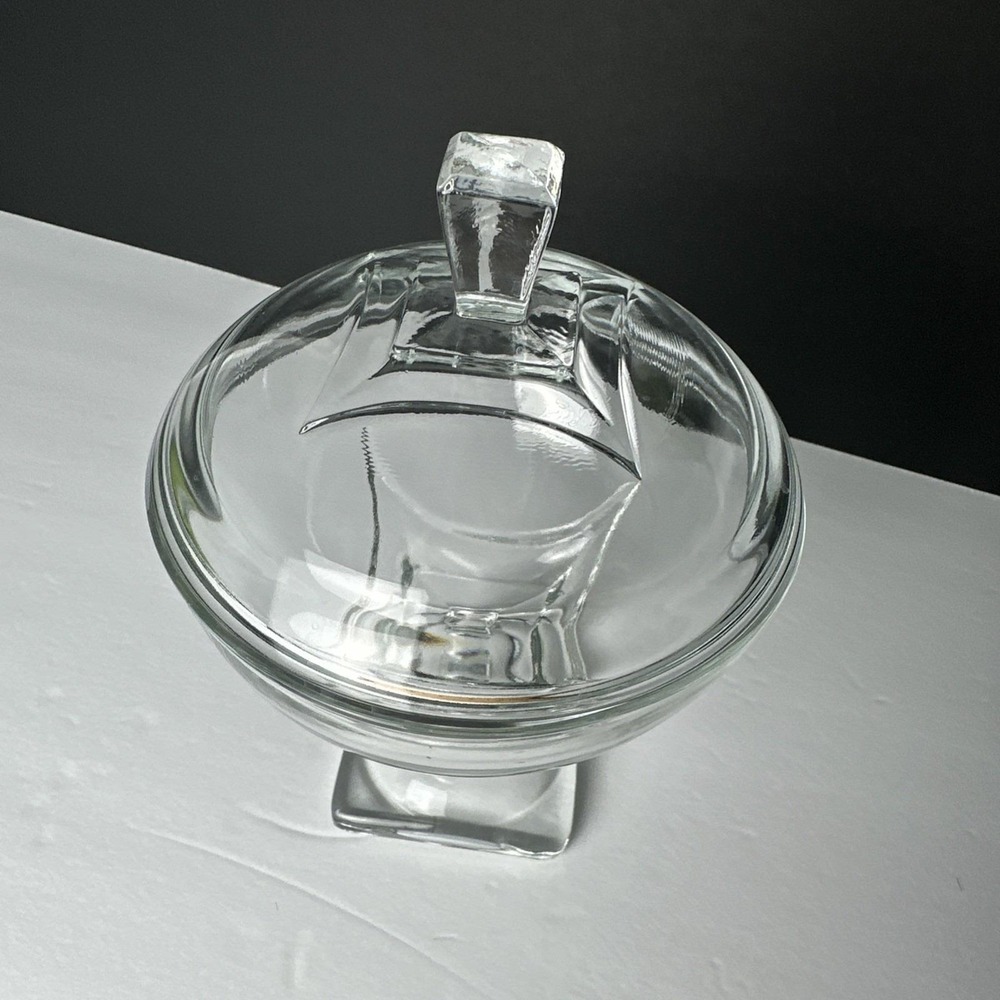 VTG Hazel Atlas Colony Clear Square Footed Glass Candy Dish Preserve Bowl w/ Lid - Picture 9 of 16